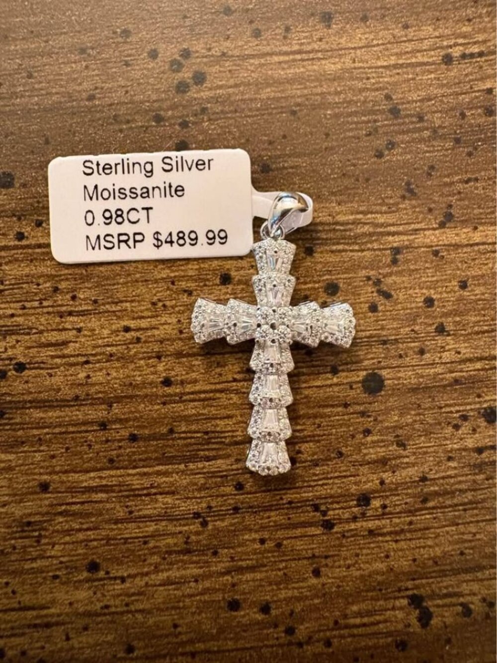 Sterling Silver Moissanite Cross Pendant 0.98CT